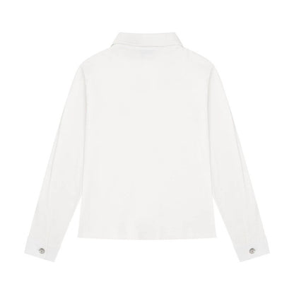 Women's long sleeve polo shirt with short zipper, shoulder pads and statement print EVA-US