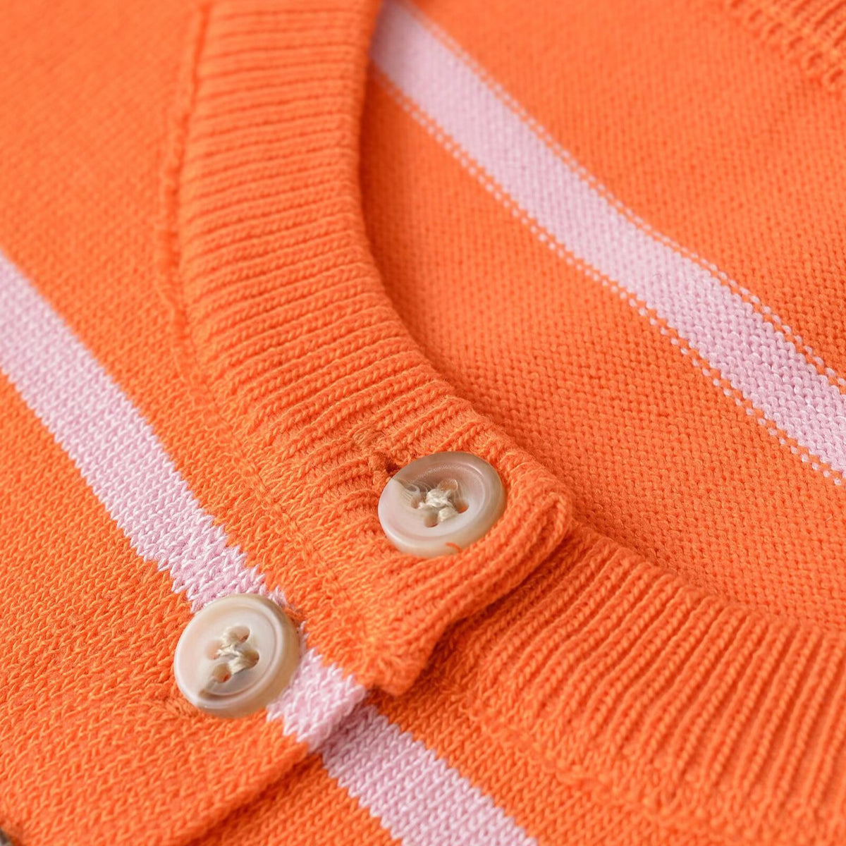 Women's Short-Cut Fine Knit Cardigan with Horizontal Stripes and Mother-of-Pearl Buttons EVA-US