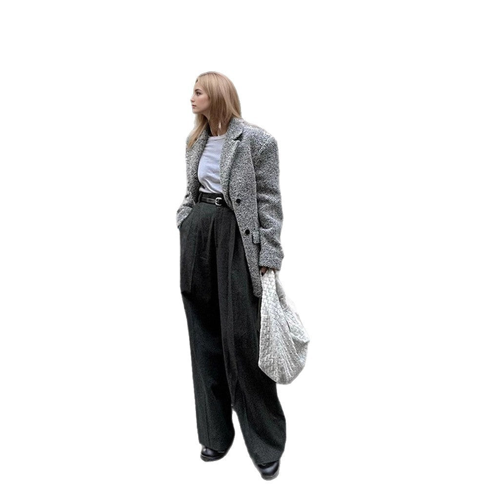 Women Oversize Wool Blend Blazer in Boucle Look with Boxy Silhouette EVA-US