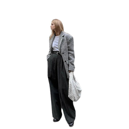 Women Oversize Wool Blend Blazer in Boucle Look with Boxy Silhouette EVA-US