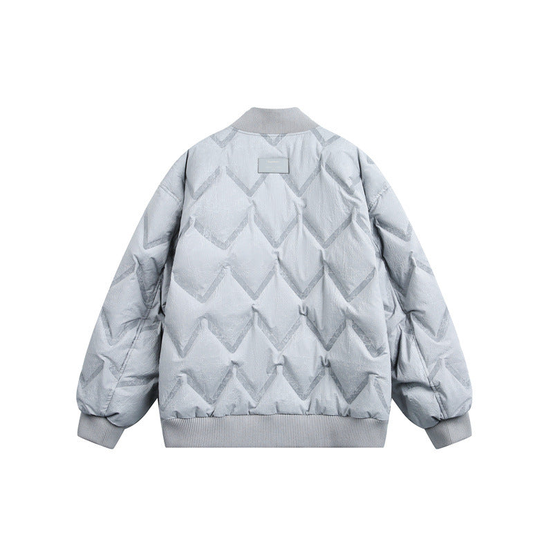 Men's Oversized Quilted Jacket with Ribbed Collar and Zigzag Stitching EVA-US