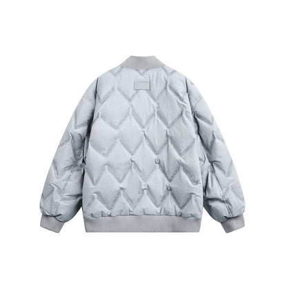 Men's Oversized Quilted Jacket with Ribbed Collar and Zigzag Stitching EVA-US