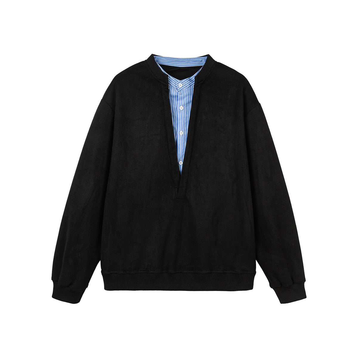 Women Cropped Oversized Sweatshirt with Integrated Blouse Insert and V-Neck EVA-US