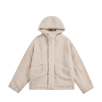Women's Oversize Sherpa Hoodie with Concealed Front Flap and Patch Pockets EVA-US