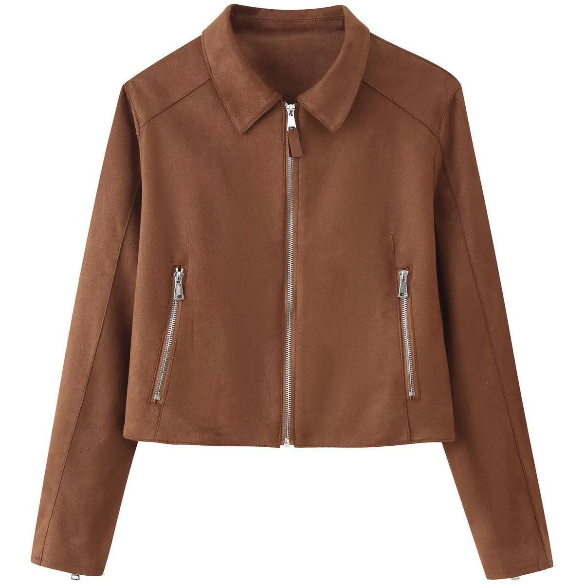 Women's Short Velour Look Jacket with Central Zip and Shirt Collar EVA-US