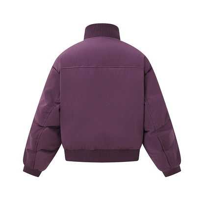 Women's short padded blouson jacket in boxy cut with high ribbed collar and prominent side pockets EVA-US