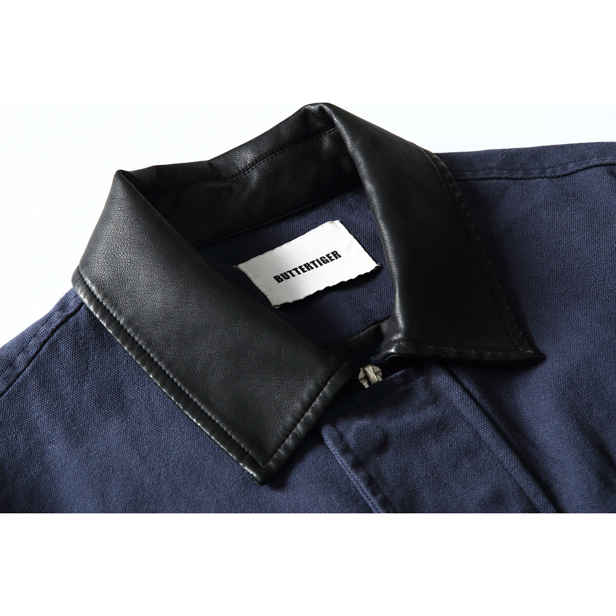 Men's Boxy Canvas Blouson with contrasting faux leather collar and elastic hem EVA-US
