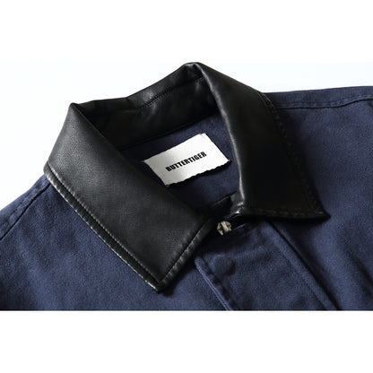 Men's Boxy Canvas Blouson with contrasting faux leather collar and elastic hem EVA-US