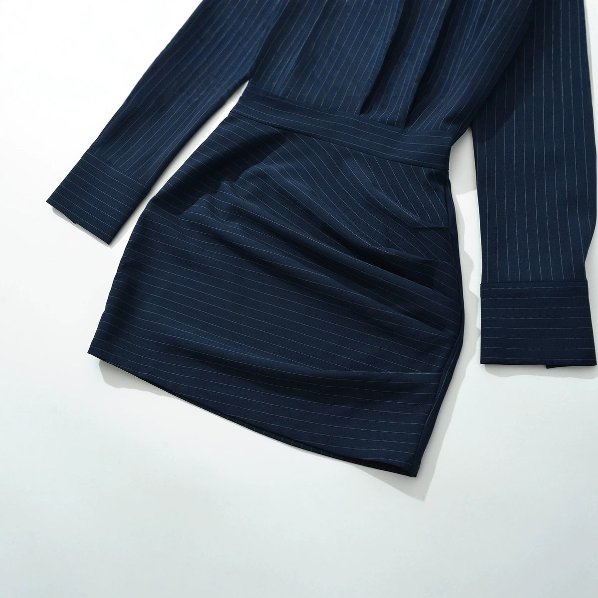 Women Tailored Midi Dress with Shirt Blouse Top and Pinstripe Design EVA-US