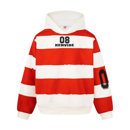 Women's Striped Oversized Hoodie in Sport Style with College Print EVA-US