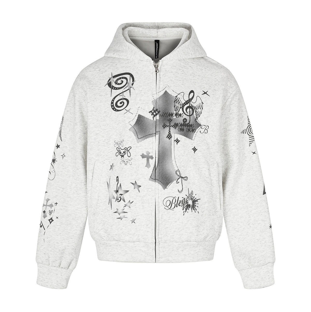 Unisex Printed Hooded Zip Jacket in Casual Boxy Cut with Full Zip EVA-US