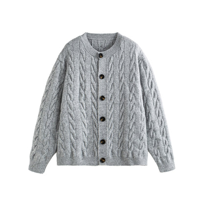Women's Chunky Knit Cardigan with Cable Knit and Button Placket EVA-US
