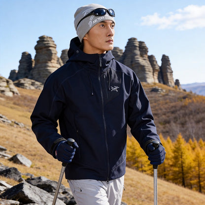 Men's Softshell Trekking Jacket with Hood breathable windproof stretch EVA-US