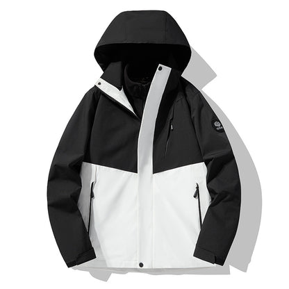 Men's three-layer breathable softshell trekking jacket with integrated fleece collar and adjustable hood EVA-US