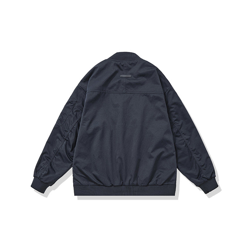 Unisex Short Cut Boxy Bomber Jacket in Utility Look with Front Zip, Flap Pockets and Ribbed Cuffs EVA-US