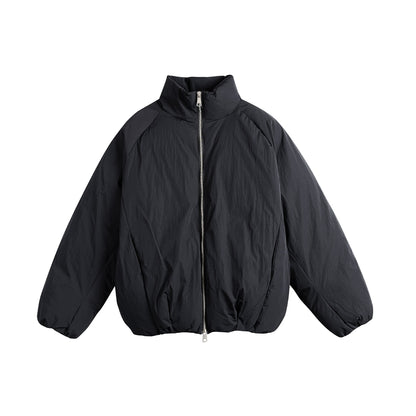 Unisex Oversize Quilted Jacket with High Stand Collar and Two-Way Zip EVA-US