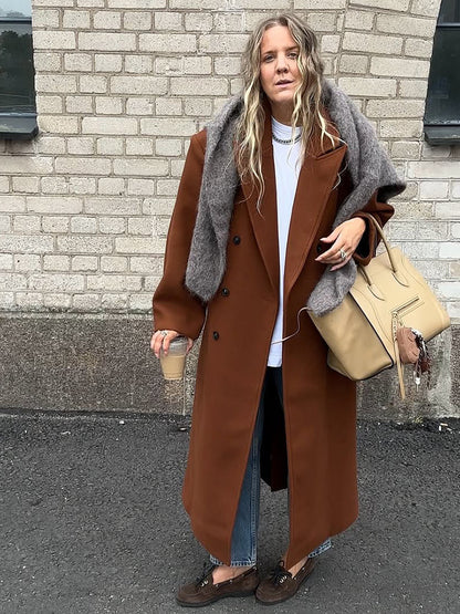 Women Maxi-length double-breasted coat with oversized silhouette EVA-US
