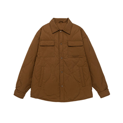 Men's Quilted Oversized Shirt Jacket with Quilting, Snap Buttons, and Chest Pockets EVA-US