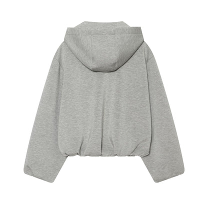 Women's Cropped Boxy Hooded Jacket with Full Zip and Contrasting Drawstring EVA-US