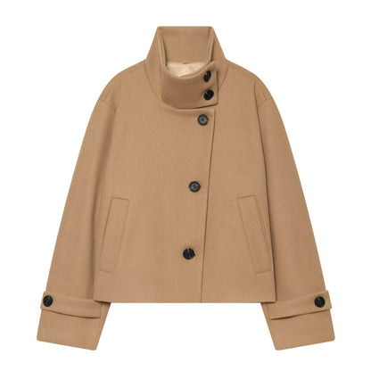 Women's Short Cape Jacket made of Wool Blend with High Roll Neck and Cuff Detail EVA-US