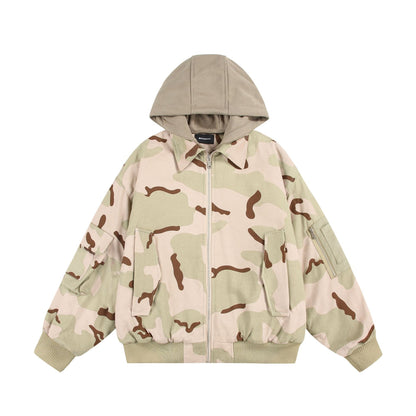 Unisex Oversize Cargo Bomber Jacket with Hood and Patches Utility Pockets EVA-US