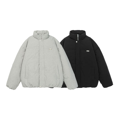 Women short cut oversized quilted jacket with high stand-up collar and concealed zipper EVA-US