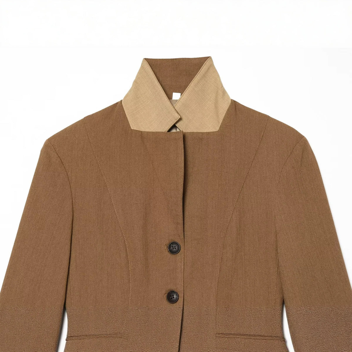 Women's Tailored Short Blazer Jacket with Contrast Collar and Flap Pockets EVA-US