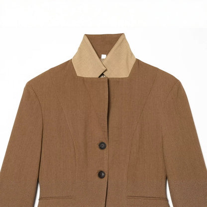 Women's Tailored Short Blazer Jacket with Contrast Collar and Flap Pockets EVA-US