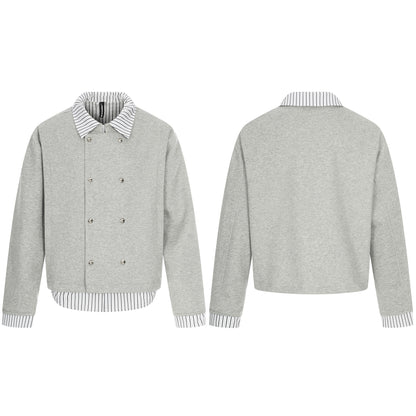 Men's short jacket with double-breasted button placket and shirt collar look EVA-US