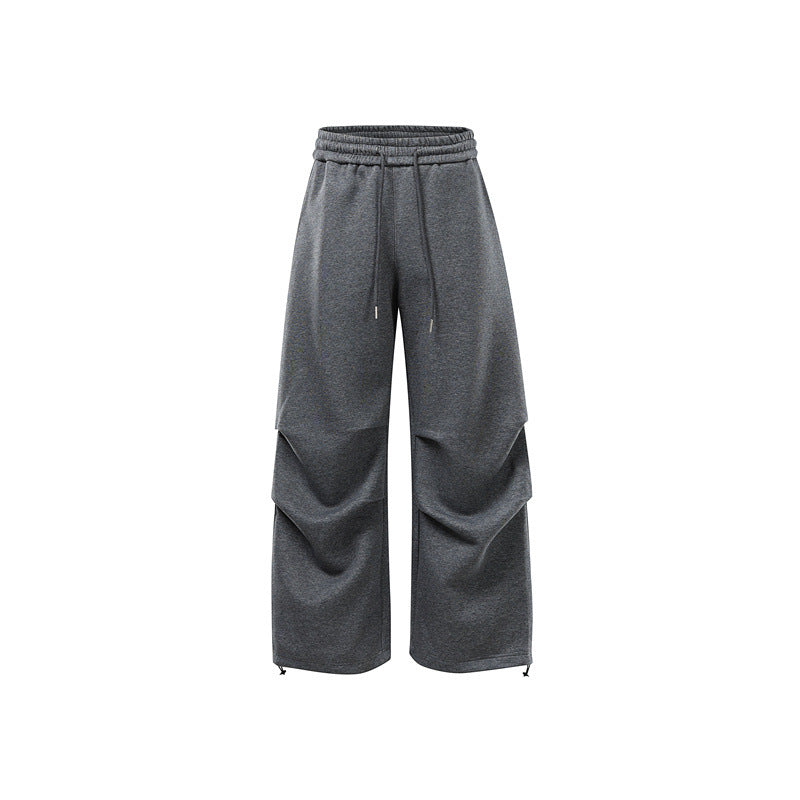 Unisex Loose Sweat Cargo Pants with Layered Yoke, Elastic Drawstring Waistband and Adjustable Hem