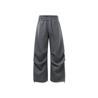 Unisex Loose Sweat Cargo Pants with Layered Yoke, Elastic Drawstring Waistband and Adjustable Hem