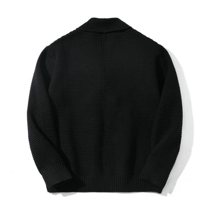Women's Double-breasted Knit Cardigan with Shawl Collar and Structured Knit EVA-US