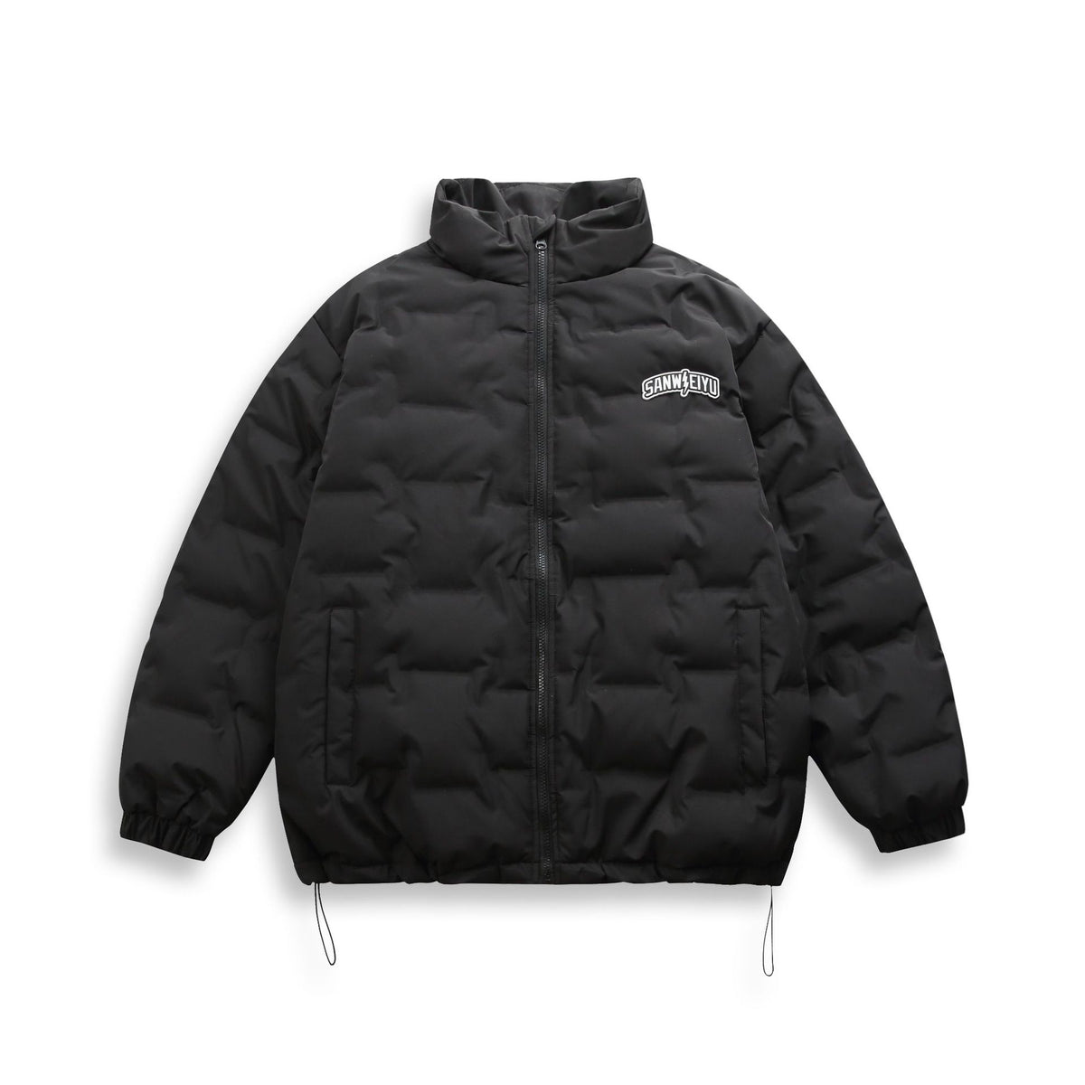 Unisex Short cut minimalist thermal puffer jacket with high stand-up collar EVA-US