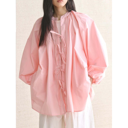 Women's Wide Cape Blouse Top with Ties and Gatherings EVA-US