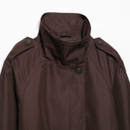 Women's Short Tailored Rain Jacket in Trench Style with Stand Collar and Tie Belt EVA-US