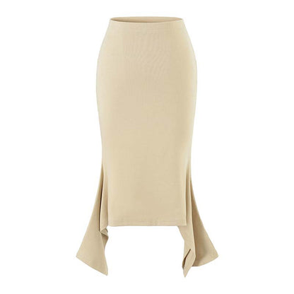 Women Figure-Hugging Midi Dress with Asymmetrical Hem and Panel Design EVA-US