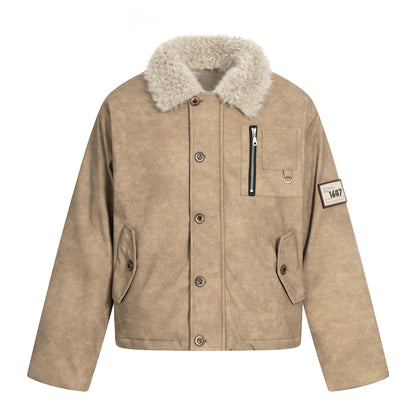 Men's short jacket in retro-military look with teddy fur collar and functional breast pockets EVA-US