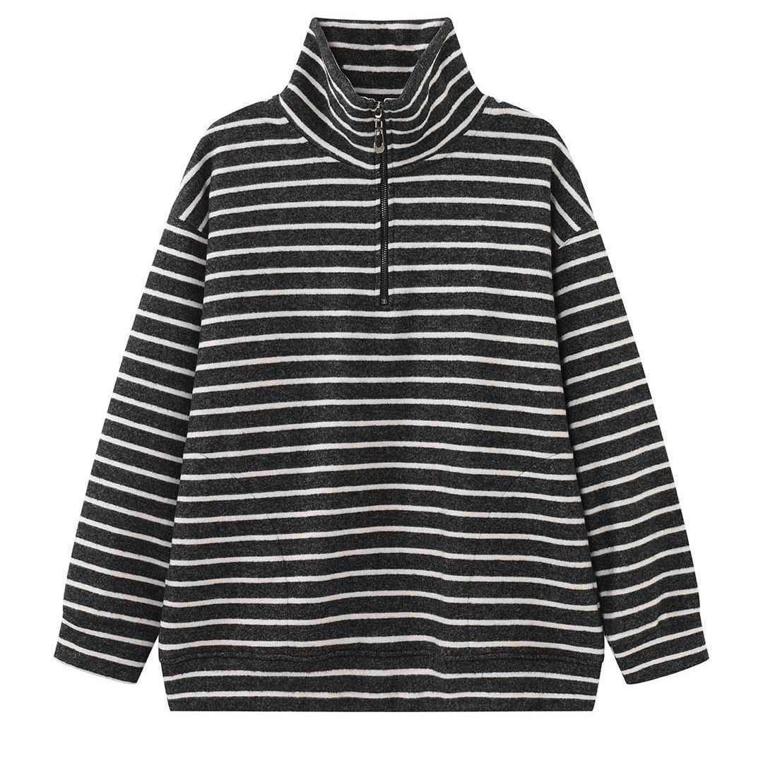 Women's Striped Lounge Set with Half Zip, Stand-Up Collar and Wide Palazzo Pants EVA-US