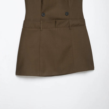 Women’s Sleeveless Pinafore Dress with Double-Breasted Button Placket and Tailored Fit EVA-US
