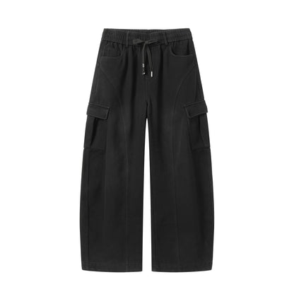 Men's Wide Cargo Pants with Drawstring Waist and Multiple Flap Pockets EVA-US
