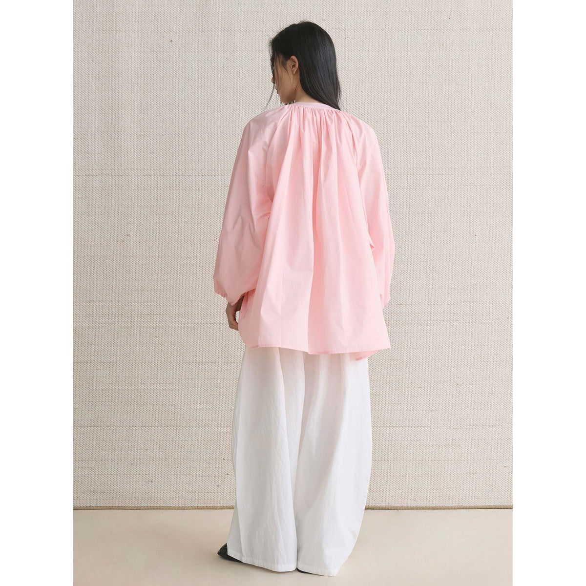 Women's Wide Cape Blouse Top with Ties and Gatherings EVA-US