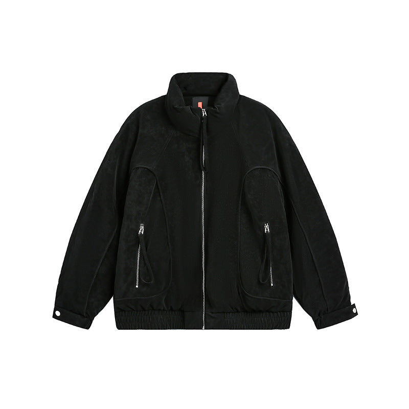 Men's Oversized Padded Bomber Jacket with Stand-Up Collar, Zipper Pockets, and Elastic Hem EVA-US