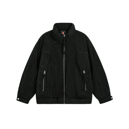Men's Oversized Padded Bomber Jacket with Stand-Up Collar, Zipper Pockets, and Elastic Hem EVA-US