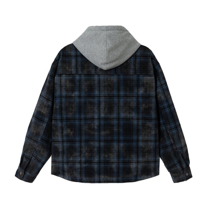 Men's checked layer shirt jacket with integrated hood inner jacket EVA-US