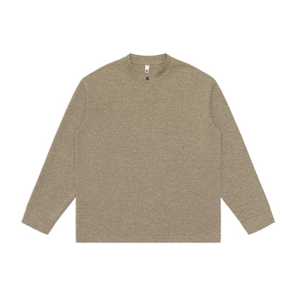 Unisex Structured Henley Sweater with Short Button Collar and Oversized Fit EVA-US