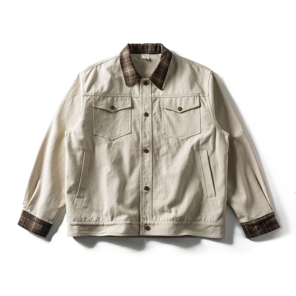 Men's short-cut canvas blouson with checkered collar and snap-button chest pockets EVA-US