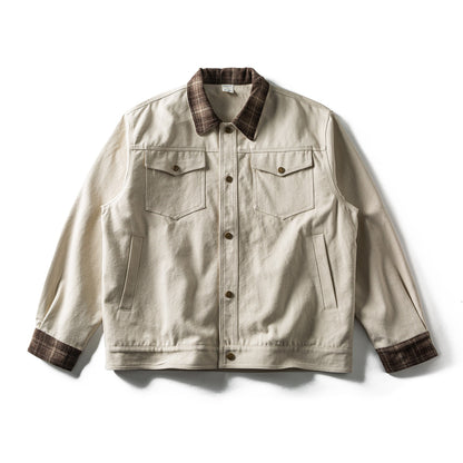 Men's short-cut canvas blouson with checkered collar and snap-button chest pockets EVA-US