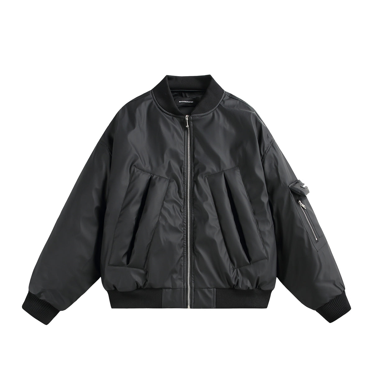 Unisex Short Cut Oversized Puffer Jacket with Utility Arm Pocket and Ribbed Cuffs EVA-US