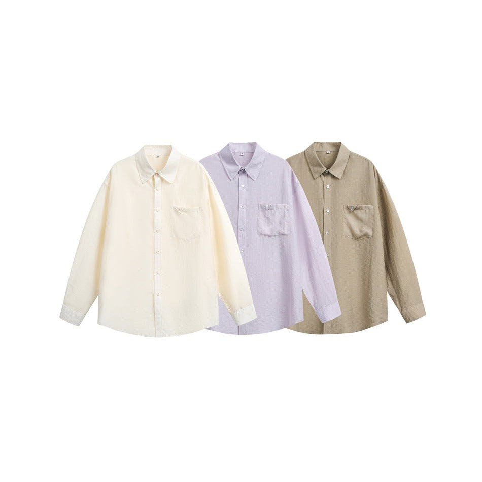 Women's loose-fitting oversized shirt blouse with chest pocket and textured cotton blend EVA-US