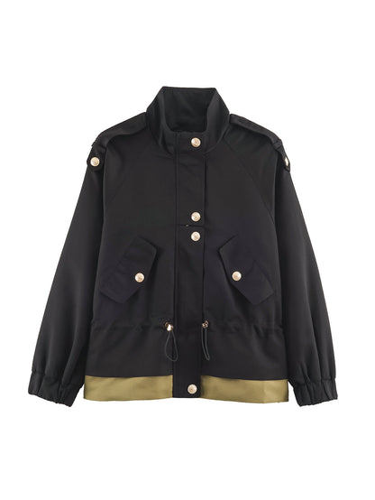Women's short parka in field style with drawstring, flap pockets and stand-up collar EVA-US